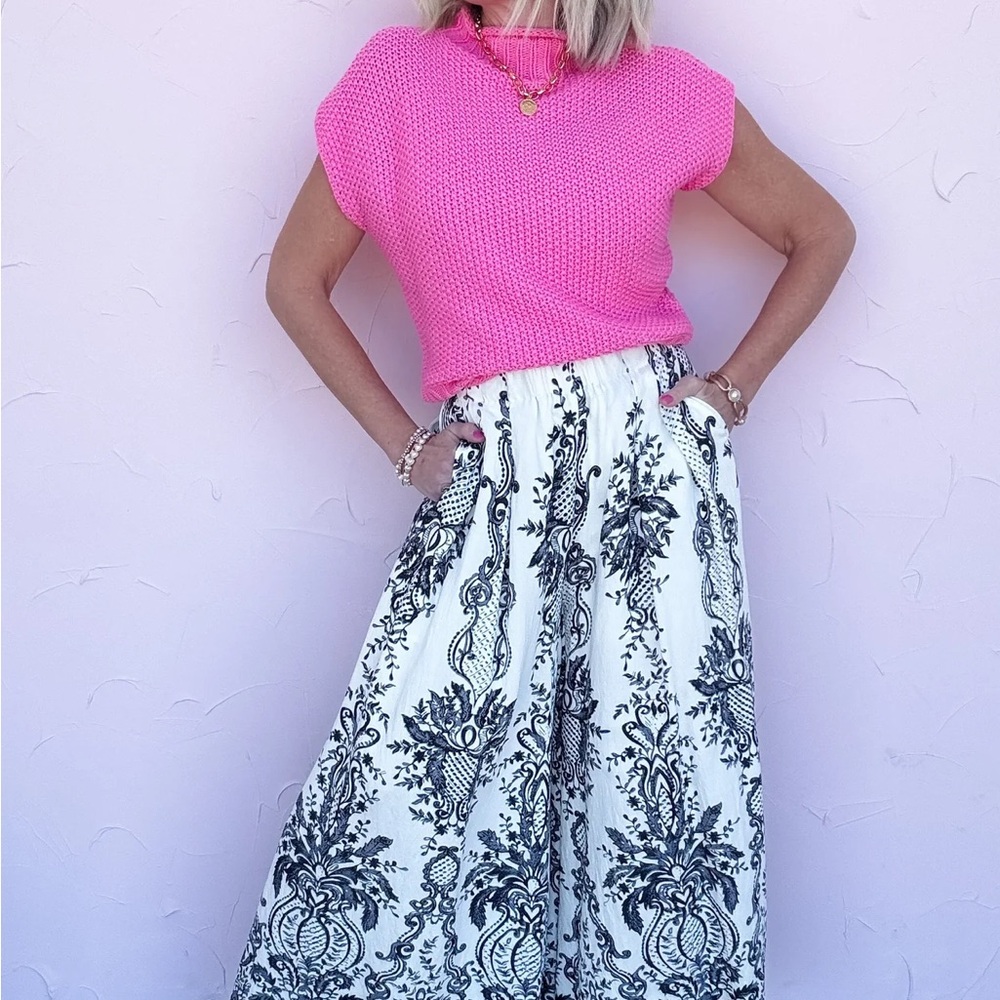 Elegant Black and White Floral Pants